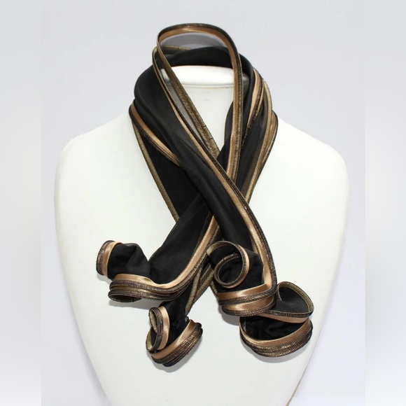 Tammy Child Scarf Silk And Organza Cornflower Black & Gold Unique - Picture 2 of 7